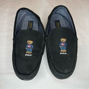Polo Ralph Lauren Black Slippers Declan Bear Embroidered Design Preppy Loafers
